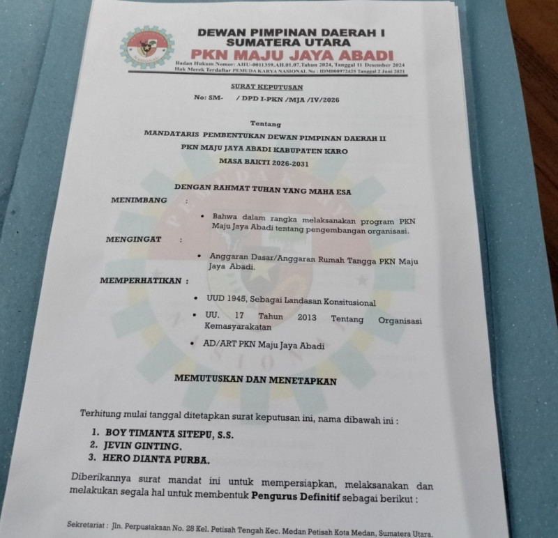 Rendi Siagian Resmi Serahkan Mandat, Boy Evin Sitepu Nahkodai PKN Karo