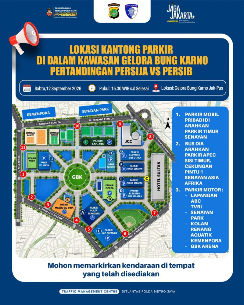 Jelang Persija–Persib, Polda Metro Jaya Siapkan Rekayasa Lalin dan Kantong Parkir di GBK