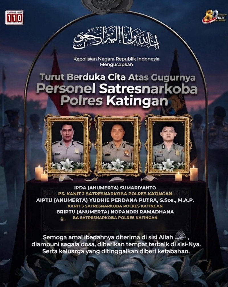 Tiga Personel Polri Gugur Saat Bertugas Ungkap Kasus Narkoba di Katingan, Dianugerahi Kenaikan Pangkat Luar Biasa Anumerta