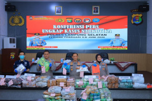 Polda Lampung Berhasil Gagalkan Penyelundupan Narkoba Senilai RP 235 Miliyar Di Bakauheni, 24 Tersangka Diamankan